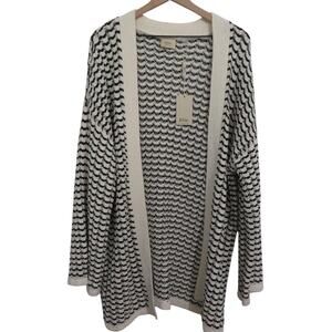 Elie Tahari Women Sz XL Cream Black Striped Longline Knit Open Front Cardigan